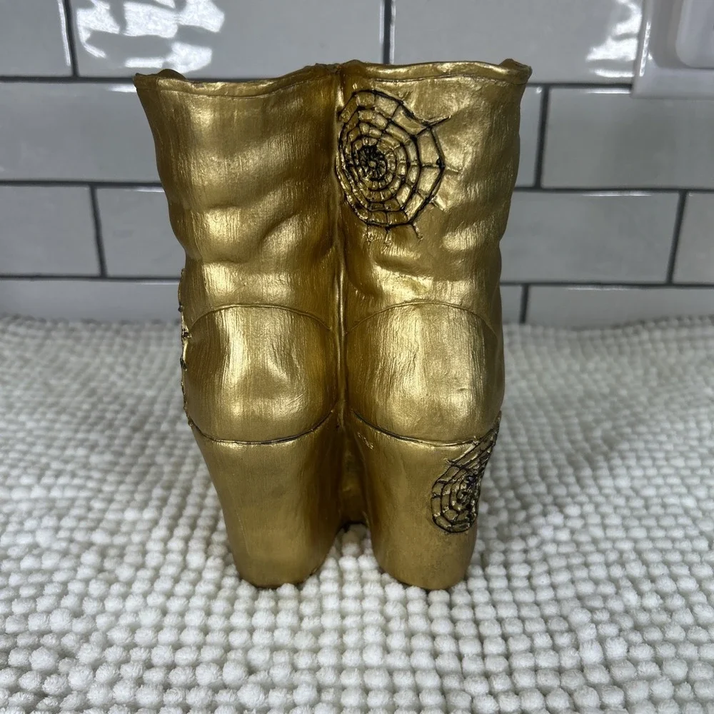 Halloween Witch Boots Decoration Wicked Witch Gold-tone Spiders 7.5 inches